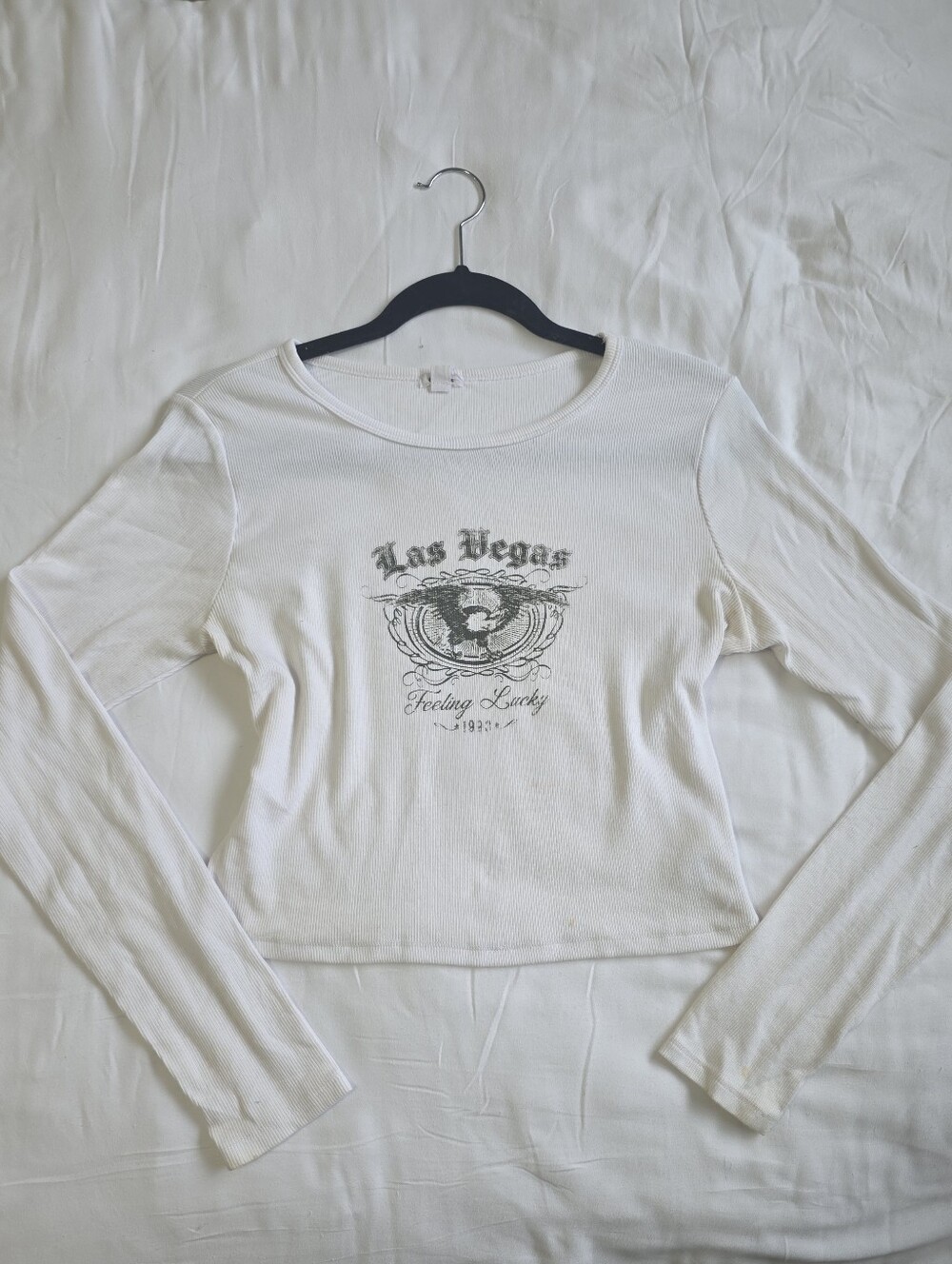 White Long Sleeve Graphic 'Las Vegas' Garage Cotton Top